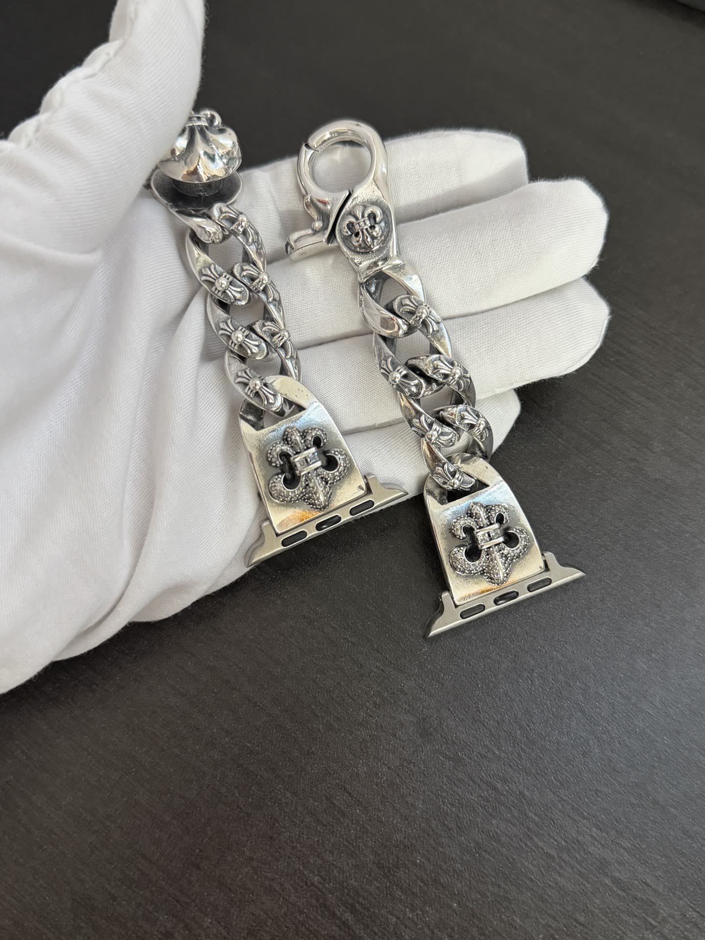 Chrome Hearts Silver Watch Band with Fleur-de-lis Design